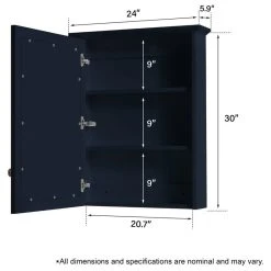 Wellfor Bathroom Solid Wood Medicine Cabinet With Silver Coated Mirror, 24"x30", Navy Blue -Laural Home Shop 77e10ecb03510b1d 6929 w800 h800 b1 p0