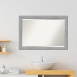 Amanti Art Vista Brushed Nickel Beveled Bathroom Wall Mirror - 40.25 X 28.25 In. -Laural Home Shop 78719cd80ec6db56 6848 w800 h800 b0 p0