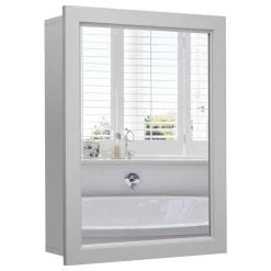Gymax Mirrored Medicine Cabinet Wall-Mounted Bathroom Storage Organizer W/Shelf