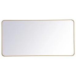Elegant Furniture & Lighting Ellis Soft Corner Metal Rectangular Mirror, Brass, 30"x60"