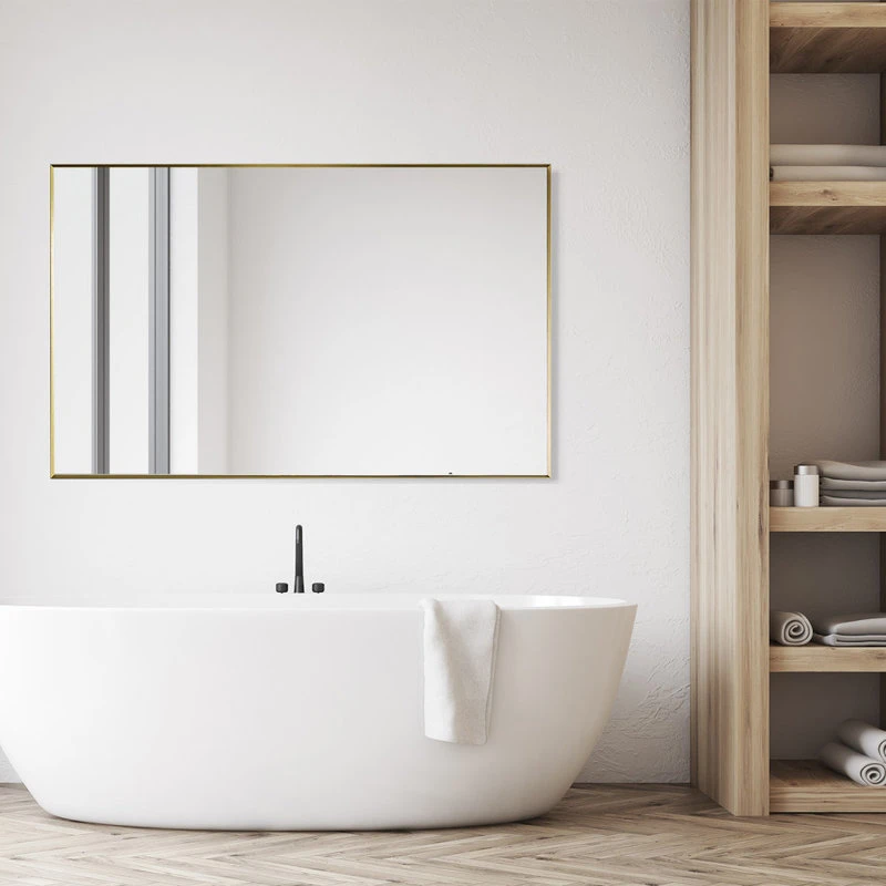 Altair Sassi Rectangle Bathroom/Vanity Aluminum Framed Wall Mirror, Brushed Gold, 48" 11 Altair Sassi Rectangle Bathroom/Vanity Aluminum Framed Wall Mirror, Brushed Gold, 48" - Image 9