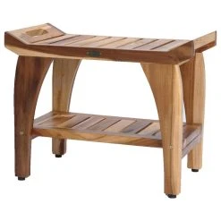 EcoDecors EarthyTeak Tranquility 24" Teak Shower Bench With Shelf