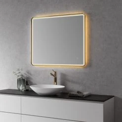 Altair Viaggi Rectangle Framed Bathroom/Vanity LED Wall Mirror, Brushed Gold, 36" -Laural Home Shop 7a31b56d028610fc 8074 w800 h800 b0 p0