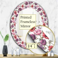 Designart Purple Bloom 2 Traditional Frameless Oval Or Round Bathroom Mirror, 24 10 Designart Purple Bloom 2 Traditional Frameless Oval Or Round Bathroom Mirror, 24 -Laural Home Shop 7b213bc10334d03f 8623 w800 h800 b0 p0