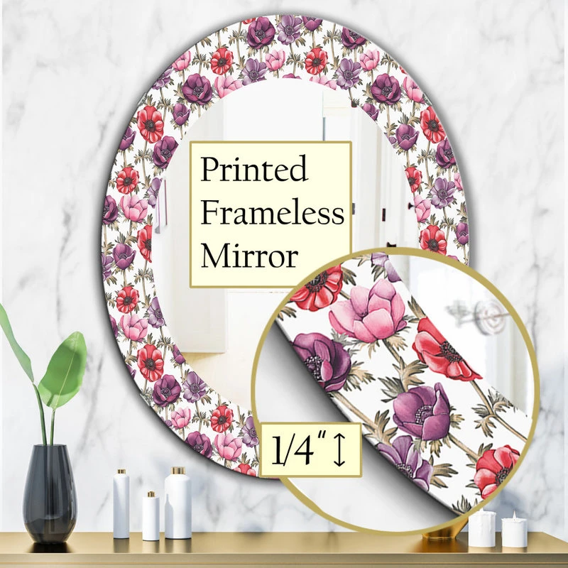 Designart Purple Bloom 2 Traditional Frameless Oval Or Round Bathroom Mirror, 24 5 Designart Purple Bloom 2 Traditional Frameless Oval Or Round Bathroom Mirror, 24 - Image 3
