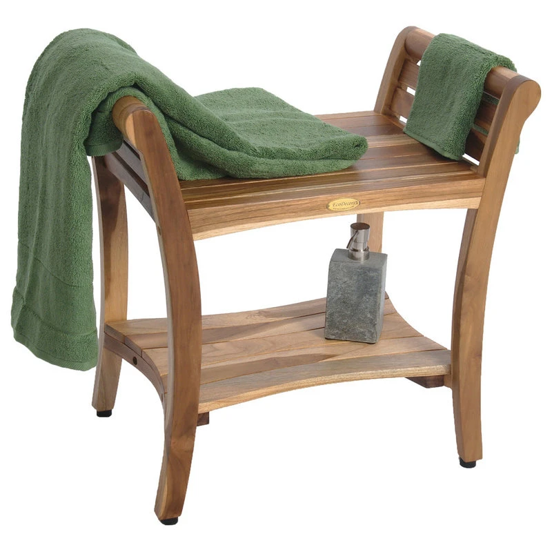 EcoDecors EarthyTeak Symmetry 24" Teak Shower Bench With Shelf And LiftAide Arms 6 EcoDecors EarthyTeak Symmetry 24" Teak Shower Bench With Shelf And LiftAide Arms - Image 4