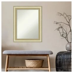 Amanti Art Textured Light Gold Non-Beveled Bathroom Wall Mirror - 23 X 29 In. -Laural Home Shop 7ce13fb702bddc64 6150 w800 h800 b1 p0