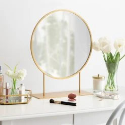 Uniek Rouen Round Metal Table Mirror, Gold 18x22 -Laural Home Shop 7ce14ae70cd57dc0 0370 w800 h800 b0 p0