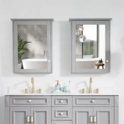 Wellfor Bathroom Solid Wood Medicine Cabinet With Silver Coated Mirror, 24"x30", Titainum Grey -Laural Home Shop 7ce1e2d002a83b4a 6961 w800 h800 b0 p0