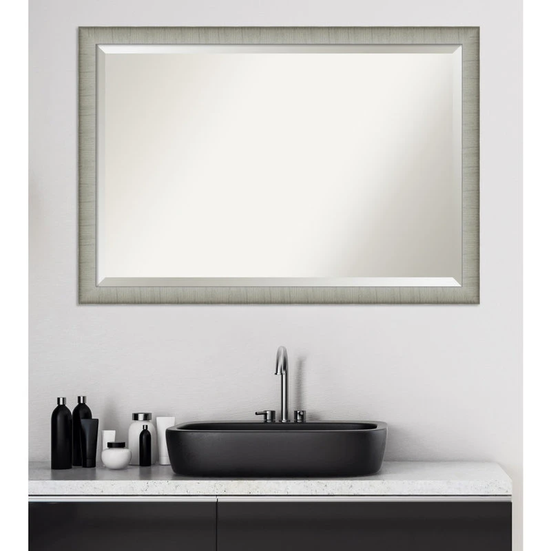 Amanti Art Elegant Brushed Pewter Narrow Beveled Bathroom Wall Mirror - 39 X 27 In. 9 Amanti Art Elegant Brushed Pewter Narrow Beveled Bathroom Wall Mirror - 39 X 27 In. - Image 7