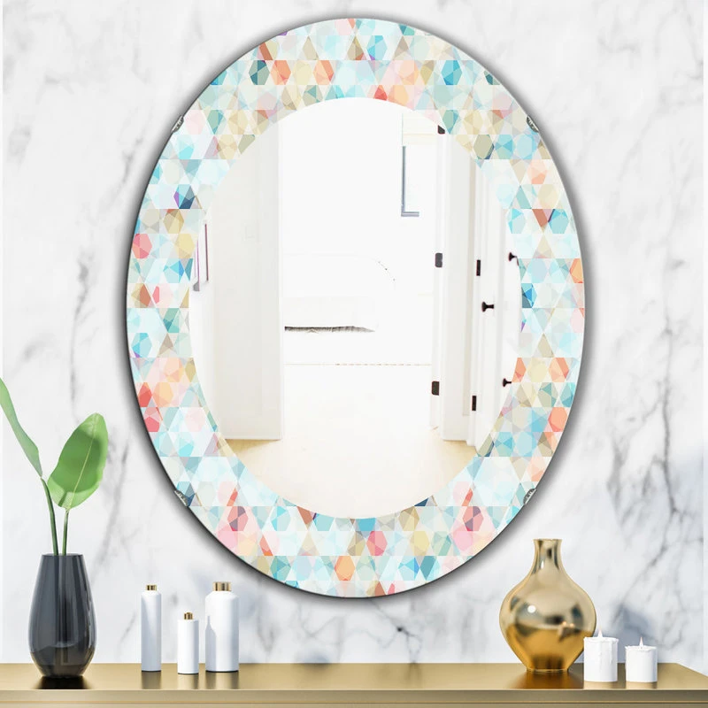 Designart Pastel Dreams 5 Modern Frameless Oval Or Round Wall Mirror, 24x36 4 Designart Pastel Dreams 5 Modern Frameless Oval Or Round Wall Mirror, 24x36 - Image 2