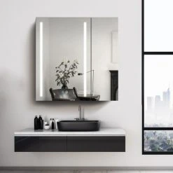 JimsMaison 30" Aluminum Surface Mount Medicine Cabinet With Mirror And Open Shelves -Laural Home Shop 7f51e9950311ca06 7351 w800 h800 b0 p0