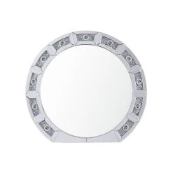 Acme Furniture ACME Noralie Glass Wall Round Decor Mirror In Mirrored And Faux Diamonds