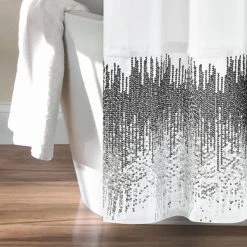 Lush Décor Shimmer Sequins Shower Curtain, White/Black -Laural Home Shop 812145f60f64d84f 3958 w800 h800 b0 p0