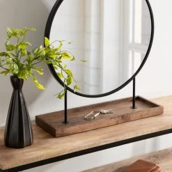 Uniek Maxfield Round Tabletop Mirror, Black, 18x22 -Laural Home Shop 81613b9f00b63811 4983 w800 h800 b0 p0