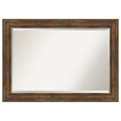 Amanti Art Alexandria Rustic Brown Beveled Wood Bathroom Wall Mirror - 42 X 30 In.