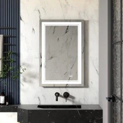 Wellfor Frameless LED Lighted Dimmable Bathroom Vanity Mirror With Defogger, 24"x36"