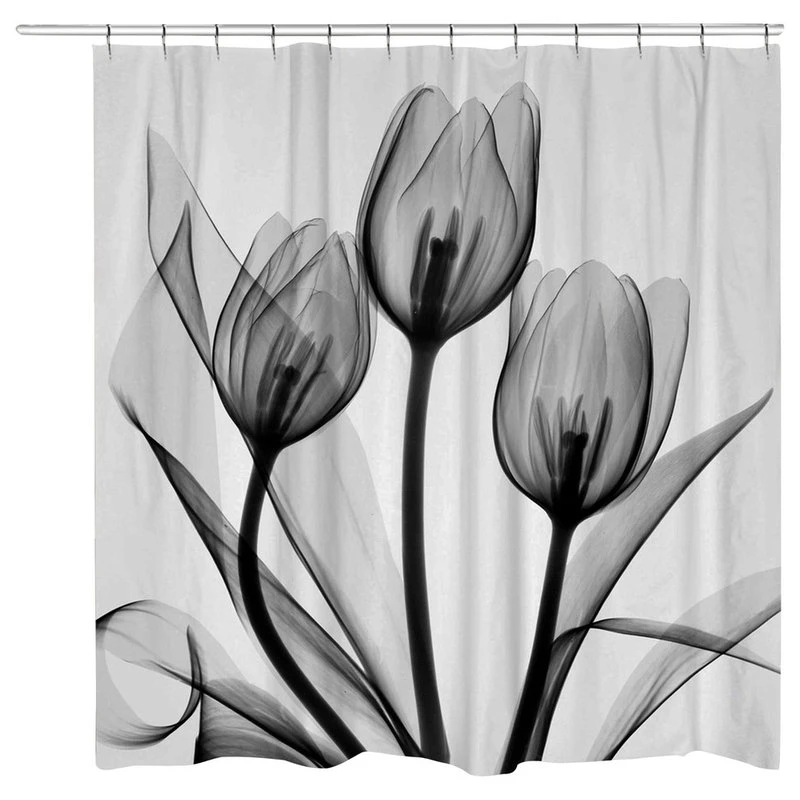 Laural Home Black And White Tulips Shower Curtain 3 Laural Home Black And White Tulips Shower Curtain