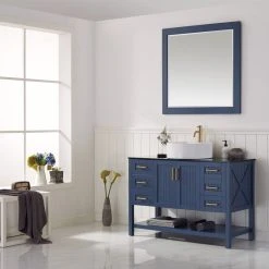 Vinnova Florence Rectangular Bathroom/Vanity Framed Wall Mirror, Royal Blue, 36" -Laural Home Shop 83d14bd0009c461d 7256 w800 h800 b0 p0