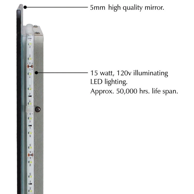 Transolid Mason LED-Backlit Mirror With Touch Sensor, 23.62"x1.18"x24.02" 6 Transolid Mason LED-Backlit Mirror With Touch Sensor, 23.62"x1.18"x24.02" - Image 4