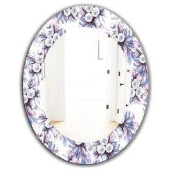 Designart Purple Bloom 1 Traditional Frameless Oval Or Round Bathroom Mirror, 24