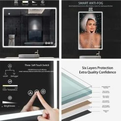 Blossom Kitchen & Bath Supply Fogless, Dimmable, Color Temperature Adjustable LED Mirror, 48x36 -Laural Home Shop 855100010e4ff44c 9655 w800 h800 b0 p0