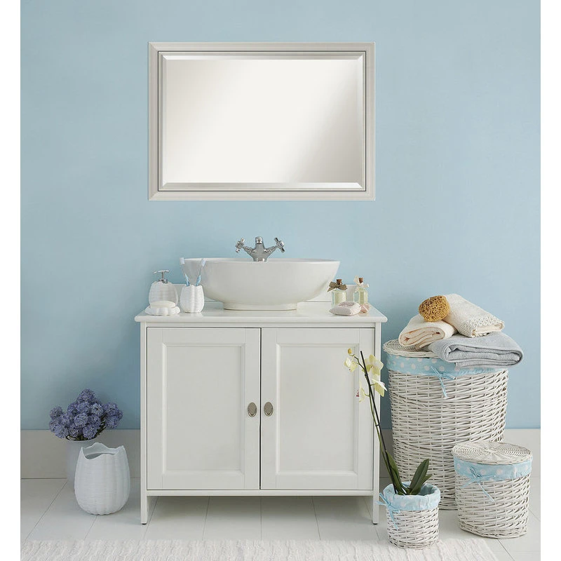 Amanti Art Romano Silver Narrow Beveled Wood Bathroom Wall Mirror - 39.75 X 27.75 In. 7 Amanti Art Romano Silver Narrow Beveled Wood Bathroom Wall Mirror - 39.75 X 27.75 In. - Image 5