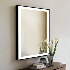 Bathroom Mirrors Rectangle Framed LED Mirror Anti-Fog, Dimmer Touch Sensor, Matte Black, 30"x40" -Laural Home Shop 86f1eac3038f2759 6334 w800 h800 b0 p0