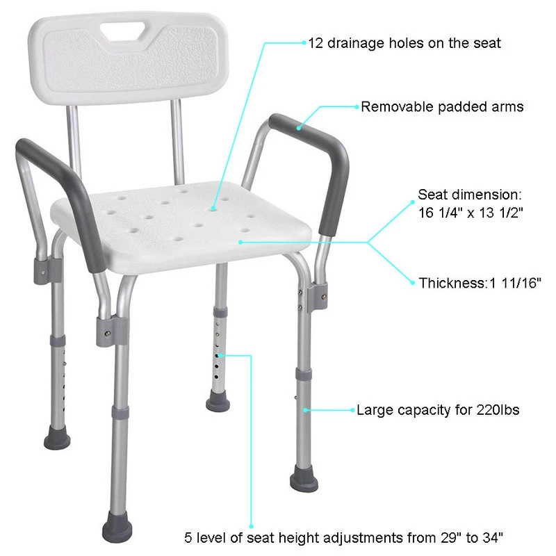 Yescom Bath Shower Seat Bath Chair Stool Tub Bench With Armrest Back Adjustable Height 4 Yescom Bath Shower Seat Bath Chair Stool Tub Bench With Armrest Back Adjustable Height - Image 2