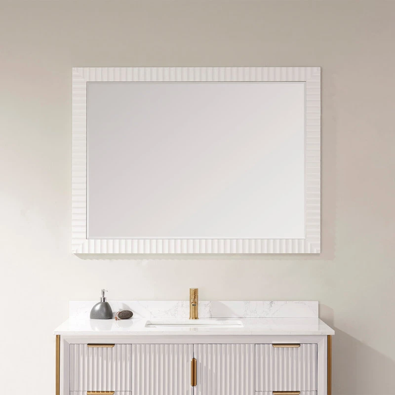 Vinnova Savona Rectangular Bathroom/Vanity Wave Framed Wall Mirror, White, 48 Inch 4 Vinnova Savona Rectangular Bathroom/Vanity Wave Framed Wall Mirror, White, 48 Inch - Image 2