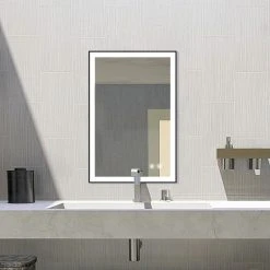 Bathroom Mirrors Rectangle Framed LED Mirror Anti-Fog, Dimmer Touch Sensor, Matte Black, 30"x40" -Laural Home Shop 8821809a038f2744 6334 w800 h800 b0 p0