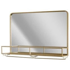 Head West, Inc. Gold Frame Rectangle Vanity Wall Mirror With Storage - 21.25" X 31.5"