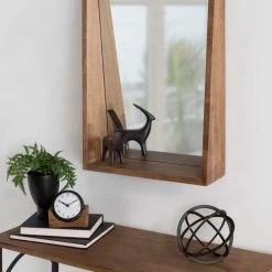 Uniek Hutton Wood Framed Wall Mirror With Shelf, Rustic Brown 18x24 -Laural Home Shop 89d144e00fb40f32 8137 w800 h800 b0 p0
