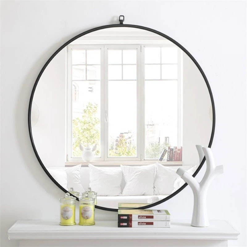 Elegant Furniture & Lighting Elegant Decor Rowan 36" Round Metal Frame Hooked Mirror In Black 7 Elegant Furniture & Lighting Elegant Decor Rowan 36" Round Metal Frame Hooked Mirror In Black - Image 5