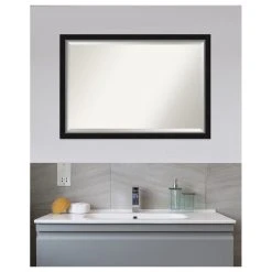 Amanti Art Eva Black Silver Narrow Beveled Bathroom Wall Mirror - 39 X 27 In. -Laural Home Shop 8b7182440d1d1a65 5257 w800 h800 b1 p0