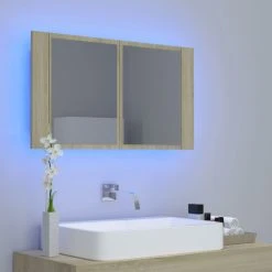 Vida XL International B.V. VidaXL LED Bathroom Mirror Cabinet Sonoma Oak Acrylic LED Mirrored Cabinet -Laural Home Shop 8c71880f01c3493d 8842 w800 h800 b0 p0