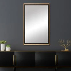 FrameMyMirror Kendall Framed Wall Mirror, Black & Gold, 36"x24"