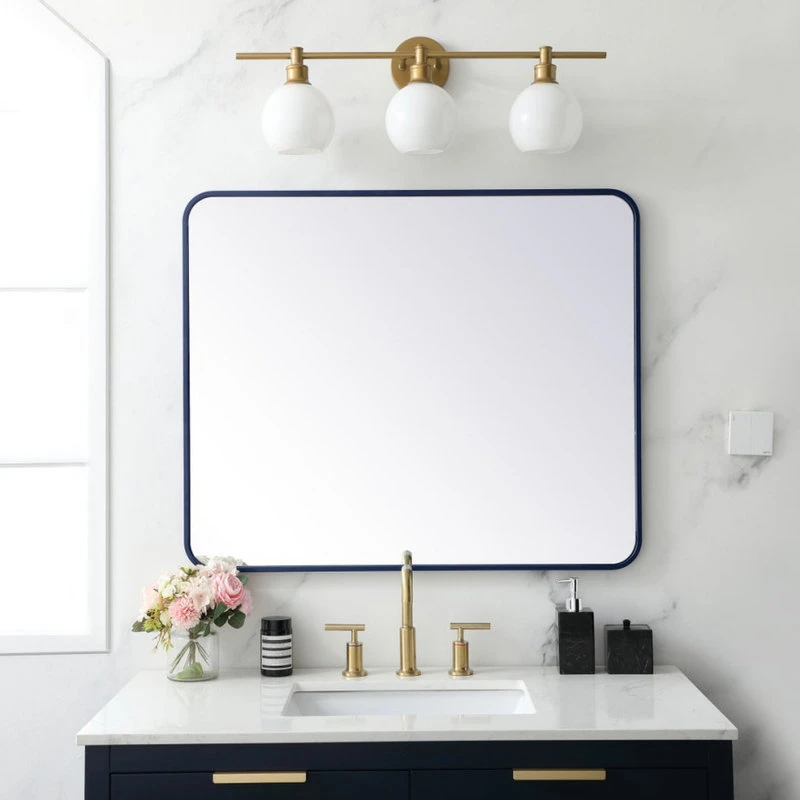 Elegant Furniture & Lighting Elegant Decor MR803036BL Soft Corner Metal Rectangular Mirror, 30"x36", Blue 4 Elegant Furniture & Lighting Elegant Decor MR803036BL Soft Corner Metal Rectangular Mirror, 30"x36", Blue - Image 2