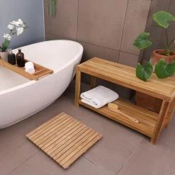 Nordic Style Natural Teak Spa Bench With Shelf, 35" -Laural Home Shop 9001d77f02d992fd 3745 w800 h800 b0 p0