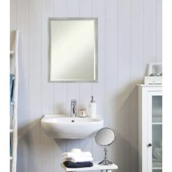 Amanti Art Shiplap White Narrow Beveled Wood Bathroom Wall Mirror - 19 X 25 In. -Laural Home Shop 904158070e3d6ba3 6546 w800 h800 b0 p0