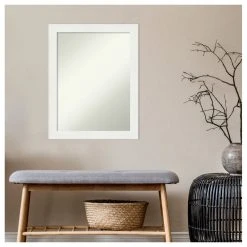 Amanti Art Vanity White Narrow Non-Beveled Bathroom Wall Mirror - 21.5 X 27.5 In. -Laural Home Shop 9341e4e602bddc7a 7560 w800 h800 b1 p0