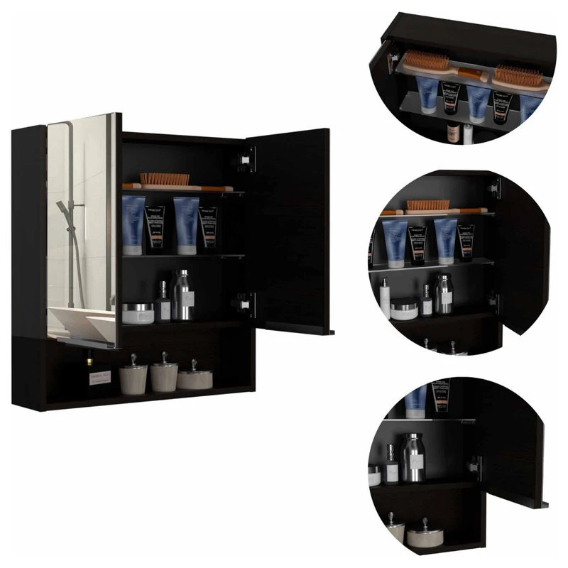 FM FURNITURE Ozark 24" Medicine Cabinet With Mirror, Black Wengue 9 FM FURNITURE Ozark 24" Medicine Cabinet With Mirror, Black Wengue - Image 7