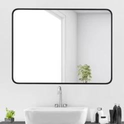LEDEL Modern Rounded Rectangular Metal Framed Bathroom Vanity Mirror, 30"x40" 16 LEDEL Modern Rounded Rectangular Metal Framed Bathroom Vanity Mirror, 30"x40" -Laural Home Shop 9491690e03ede912 8861 w800 h800 b0 p0