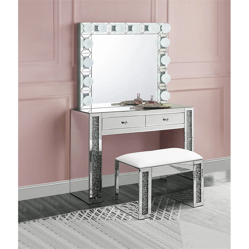 Acme Furniture ACME Noralie Glass Wall Decor Mirror With LED In Mirrored And Faux Diamonds 4 Acme Furniture ACME Noralie Glass Wall Decor Mirror With LED In Mirrored And Faux Diamonds - Image 2