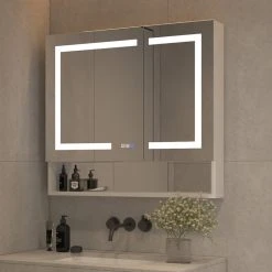 Modland Modern LED Mirror Medicine Cabinet With 3-Touch Switches, Aluminum Natural Color Oxidation -Laural Home Shop 95c1627003944820 9083 w800 h800 b0 p0