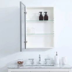 Elegant Furniture & Lighting Metal Mirror Medicine Cabinet 20"x28", Silver Finish -Laural Home Shop 9901cc1c0ec5b04c 7530 w800 h800 b0 p0