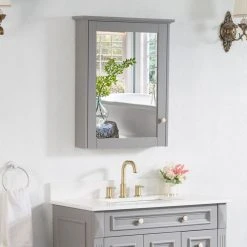 Wellfor Bathroom Solid Wood Medicine Cabinet With Silver Coated Mirror, 24"x30", Titainum Grey -Laural Home Shop 99a1bc1702a83ab4 6961 w800 h800 b0 p0