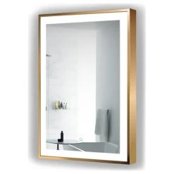Krugg Reflections LED Lighted Bathroom Frame Mirror With Defogger, Gold, 24"x36"