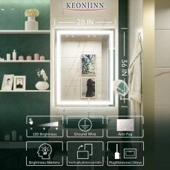 Keonjinn 3-Colors LED Bathroom Mirror, Anti-Fog Memory Dimmable, Sliver, 36x28 -Laural Home Shop 9c51ec93030e23ef 3695 w800 h800 b0 p0