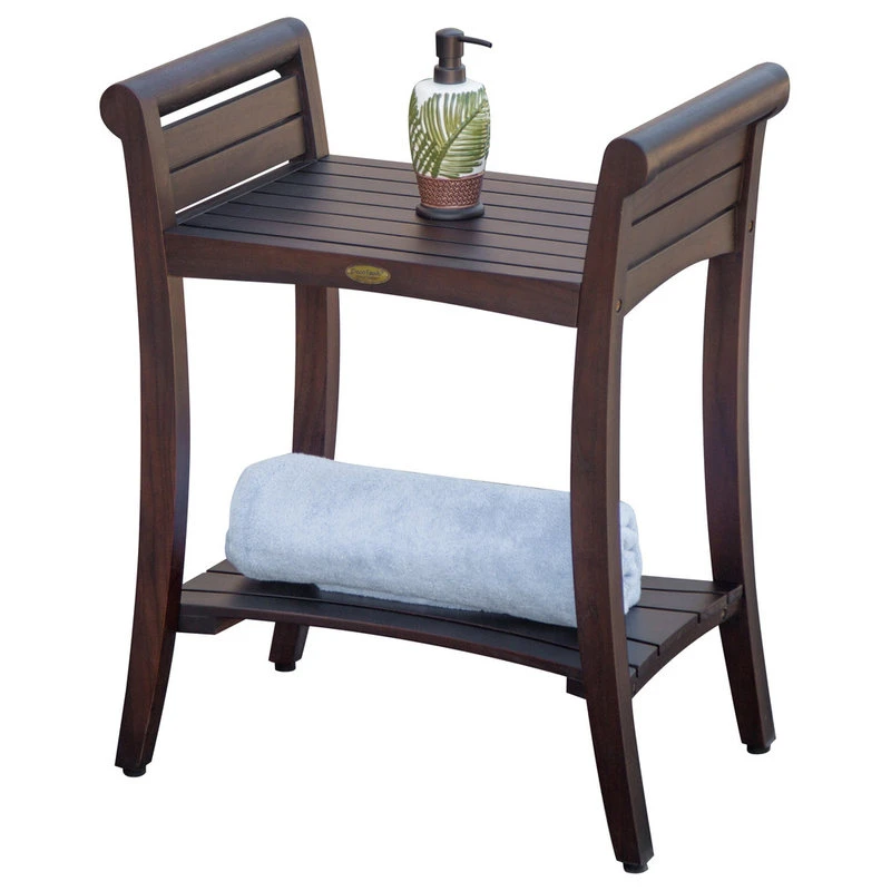 DecoTeak Symmetry 24" Extended Height Teak Shower Bench With Shelf And LiftAide Arms 5 DecoTeak Symmetry 24" Extended Height Teak Shower Bench With Shelf And LiftAide Arms - Image 3